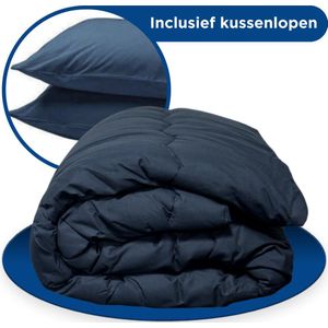 Zavelo Eazzy - Dekbed zonder overtrek - Met kussenslopen - 2-persoons (200x200 cm) - Bedrukt dekbed navy - Wasbaar hoesloos dekbed - All year zomerdekbed & winterdekbed - Wasbaar op 60°C
