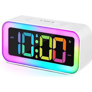 Luide wekker met RGB-nachtlampje en USB-oplader, digitaal alarm voor volwassenen en kinderen