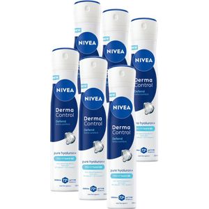 NIVEA Derma Control Defend Deodorant Spray - Tegen Irritaties - Beschermt 72 uur - met Hyaluron - Voordeelverpakking - 6 x 200ml