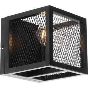 QAZQA cage_wire - Industriele Wandlamp voor binnen - 1 lichts - D 20 cm - Zwart - Industrieel - Woonkamer | Slaapkamer | Keuken