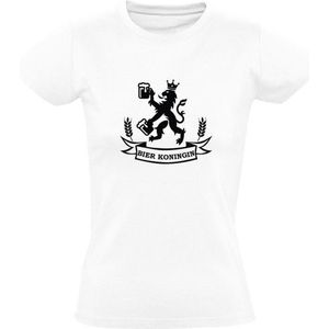 Bier Koningin| Dames T-shirt | Wit | Hollandse Leeuw | Nederland | Drank | Feest | Kroeg | Koningsdag