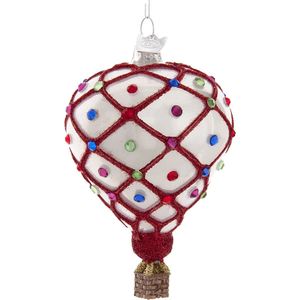 Kurt S. Adler Kerstornament - Luchtballon - glas - rood wit - 9cm