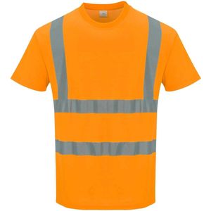 Katoen comfort Tshirt Oranje met korte mouw en reflectie strepen Maat S