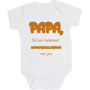 100% katoenen Romper bedrukt met grappige tekst Kado Cadeau Kraamkado Kraamcadeau Vaderdag ""Papa, ik ben helemaal ondersteboven van jou"" Unisex Katoen Wit/tan Maat 56/62