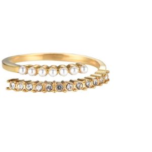 Dottilove Tiny Parels & Diamanten Roestvrij Stalen Ring - Minimalistisch -  Goud - Sieraden - Met Zirkonia stenen