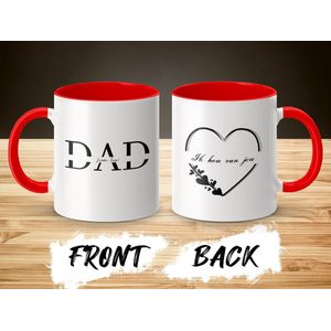 Rode Mok ik hou van jou dad met Gepersonaliseerd naam, mok papa, uniek ontwerp (naam), papa, vader, rood, cadeau vaderdag papa verjaardag liefde papa mok dad koffiemok harton-twerp gelukkige verjaardag