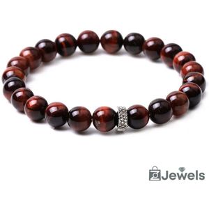 OZ Jewels - Red Tiger Eye Kralenarmband - Natuurstenen - Elastisch