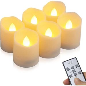 Led-kaarsen voor buiten - 6 stuks theelichtjes led met timer en afstandsbediening - flikkerende vlam - batterij - 6 uur aan en 18 uur uit - Halloween bruiloft - warmwit - waterdicht .