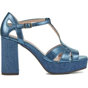 Lina Locchi Sandalen Dames / Damesschoenen - Leer - Blokhak hoogte 9 cm - L1274 - Jeans blauw - Maat 40