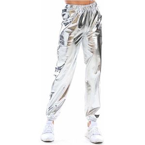 Zilver Glanzende Dames Broek - Trendy - Glitter - HipHop - Hoge Taille - Party