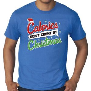 Grote maten foute Kerst shirt / t-shirt - Calories dont count at Christmas - blauw voor heren - kerstkleding / kerst outfit XXXL