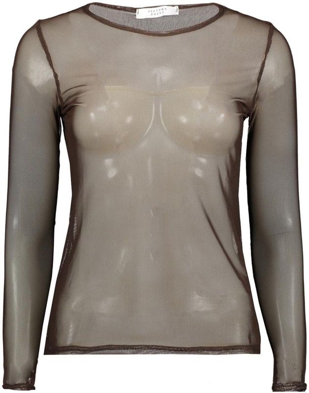 SisterS Point - T-shirt - D.chocolate - Dames - Slim Fit - Lange Mouwen