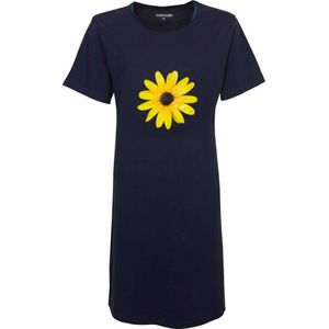 Temptation Dames Nachthemd - Bigshirt - Zonnebloem Print - Donkerblauw - Maat S
