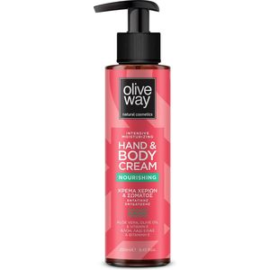 Oliveway Intensief voedende hand en bodycrème met aloe vera en vitamine E, hydrateert en verzacht de huid en voorkomt uitdroging, heeft een lichte geur van kokos - 250ml