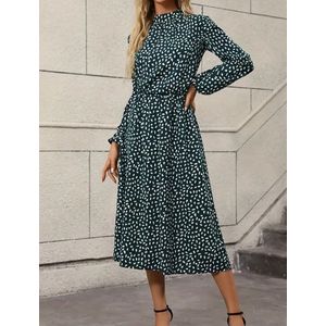 Sexy elegante corrigerende prachtige stretch lange jurk met stippen donkergroen wit maxi lange jurk maat XL