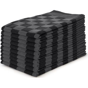 Theedoeken set Blok Zwart - 65x65 - Set van 10 - Geblokt - Blokdoeken - 100% katoen - Horeca Theedoeken