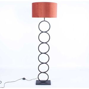 Zwarte vloerlamp met roestbruine kap | Velours | 1 lichts | roestbruin / goud | metaal / stof | kap Ø 45 cm | staande lamp / vloerlamp | modern / sfeervol design
