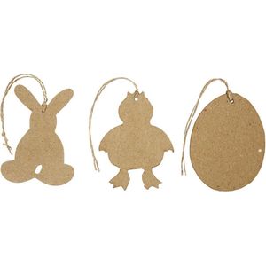 Paas decoraties, konijn, kip en ei, H: 10 cm, 6 stuk/ 1 doos