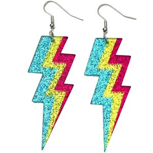 Retro Glitter Oorbellen - Bliksem - Blauw - Geel - Paars