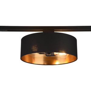 LED Railverlichting - Plafondlamp - Plafondverlichting - Torna Dual Hostons - 2 Fase - E27 Fitting - Rond - Mat Zwart/Goud - Textiel