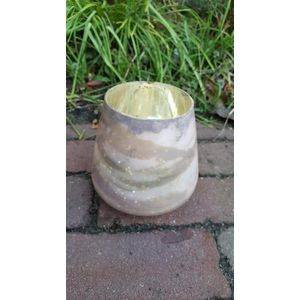 Theelichthouder - Waxinelichthouder - Roze/Bruin - Glas - Ø 13 cm