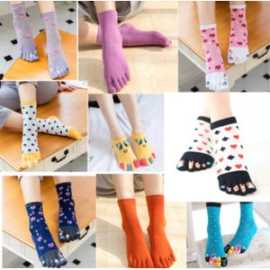 Teensokken dames anti-slip - 5 paar - teen sokken - toe socks - toesocks - roze - grijs - blauw - groen - wit - met print - 36 - 40 - mix - surpsise - cadeau voor haar - geschenk vrouwen - Kerst cadeau - verjaardagscadeau - yoga - sport – giftbox