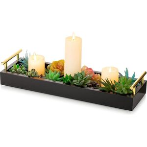 Lange smalle rechthoekige lade voor woondecoratie - decoratieve dienbladen kandelaar trays - wit middelpunt decor dienblad - gouden handgrepen - eettafel koffiebar - woonkamer