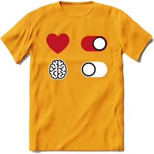 Hart Aan Brein Uit - Valentijn T-Shirt | Grappig Valentijnsdag Cadeautje voor Hem en Haar | Dames - Heren - Unisex | Kleding Cadeau | - Geel - XXL