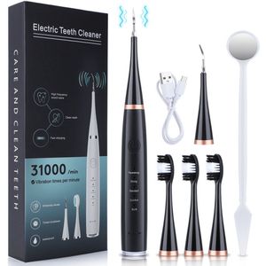 Elektrische tandenborstelset (6-delig) - 6-in-1 tandenborstel - Tandsteenverwijderaar, scrubber en whitening-apparaat - Zwart