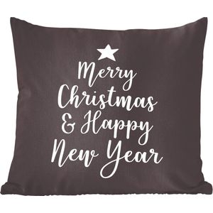 Sierkussens - Kussentjes Woonkamer - 40x40 cm - Kerst quote ""Merry Christmas & Happy New Year"" op een zwarte achtergrond - Kerstversiering - Kerstdecoratie voor binnen - Woonkamer