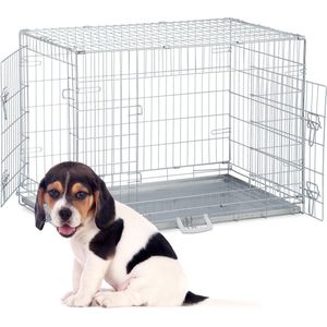 Relaxdays hondenbench - draadkooi hond - transportbox - hondenkooi - 2 deuren - zilver - L