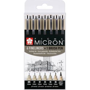 Fineliner Set van 6 met Brush Pen | Watervaste en Permanente Zwarte Inkt voor Schrijven en Tekenen