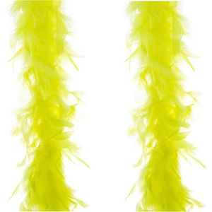 2x stuks carnaval verkleed veren Boa kleur fluor geel 2 meter - Verkleedkleding accessoire
