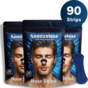 Snoozeless Neusstrips – Neuspleisters tegen Snurken & voor Sport – Direct Betere Ademhaling – Extra Sterk & Comfortabel – Hypoallergeen & Zweetbestendig – 90 Stuks