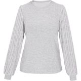 Usha - Fashion Look - Gebreide Trui - Lichtgrijs - Lange Mouwen