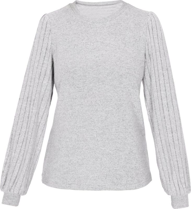 Usha - Fashion Look - Gebreide Trui - Lichtgrijs - Lange Mouwen