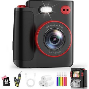 Zwarte Instant Print Camera PRO | 1080P Video, 13000 mAh Batterij & Creatieve Afdrukeffecten | 32GB Kit & Cadeau 3-12 Jaar