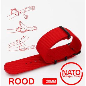 20mm Premium Nato Strap ROOD met zwarte gesp - Vintage James Bond - Nato Strap collectie - Mannen - Vrouwen - Horlogeband - 20 mm bandbreedte voor oa. Seiko Rolex Omega Casio en Citizen