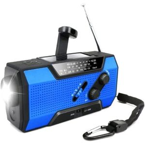 Multifunctionele op zonne-energie werkende handbediende noodradio - AM/FM/NOAA-weersvoorspellingsradio - met zaklamp/SOS-alarm en telefoonoplader - Geschikt voor noodgevallen en buitenactiviteiten (blauw)