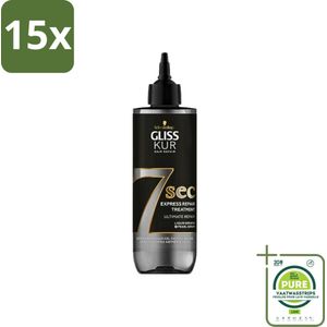 15 x Gliss-Kur - 7 Sec Express Repair Treatment - Ultimate Repair - Herstelt Intensief - 200 ml - Grootverpakking - Haar Herstel - Haarmasker - Beschadigd Haar - Droog Haar - Keratine