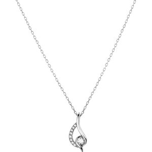 Lucardi Dames Zilveren ketting met hanger zirkonia - Ketting - 925 Zilver - Zilverkleurig - 48 cm
