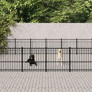 The Living Store Hondenhok Hondenkennel - Gepoedercoat Staal - 970 x 485 x 100 cm - Veilig en Comfortabel