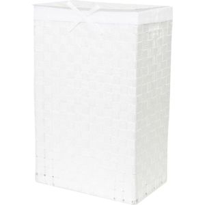 rechthoekige wasmand met deksel, met handgrepen, metalen frame, uitneembare voering, 25 x 38 x 60 cm hoog, wit