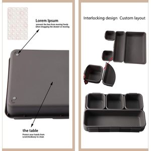 Schuifladen inleg 16 stuks scheidingssysteem, kruidenorganizer lade, zwart, scheiding, badkamer organizer, dozen set met 40 siliconen anti-slip ballen, Hemnes commode, keuken, bureaubenodigdheden