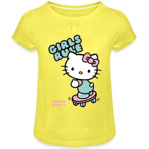 Hello Kitty Op Een Skateboard Met Girls Rules Meisjes T-Shirt Met Plooien