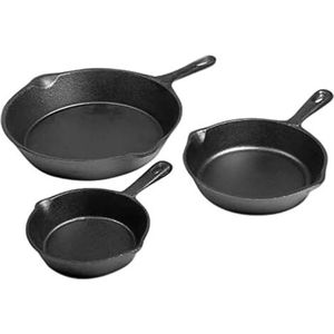 N.lux - Gietijzeren pannen set - Grill pan - Set van 3 - 12,16,21 cm Diameter - Geschikt voor fornuis en grill - Braadpannen - Geschikt voor inductie - BBQ