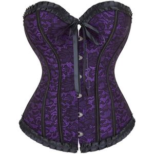 Zac's Alter Ego - Purple / Classic Floral Print Bustier Two Tone Corset Overbust korset - Paars