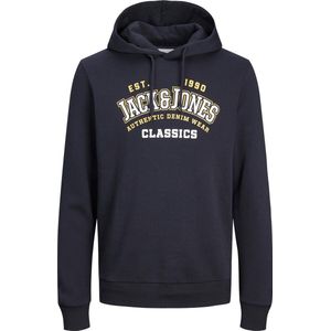 JACK & JONES Logo sweat hood regular fit - heren hoodie katoenmengsel met capuchon - blauw blauw - Maat: XS