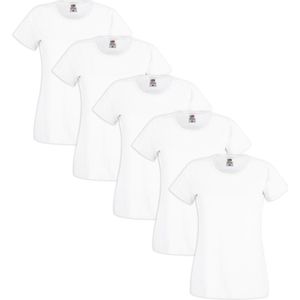 5x Fruit of the Loom Dames T-shirt ronde hals katoen Wit L
