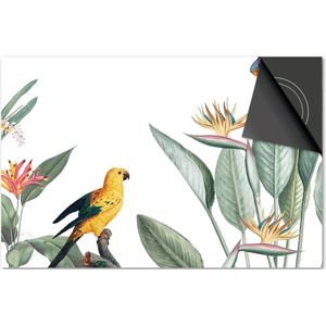 Inductie beschermer 71x52 - afdekplaat inductie mat - Dietrix Kookplaat beschermer - Base - Jungle Wit Bladeren Vogel